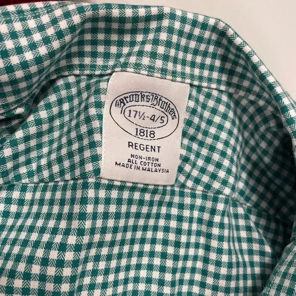 Brooks Brothers Regent Regular Fit Gingham Green Size 17 1/5-4/5 - Picture 7 of 11